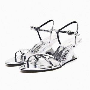 Zara Metallic Silver Wedge Heels